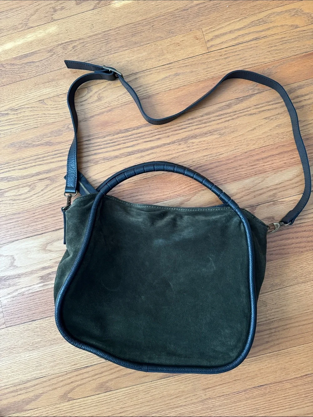 Cheval Firenze Italian Olive Green Suede Leather Hobo Shoulder Bag Made in Italy